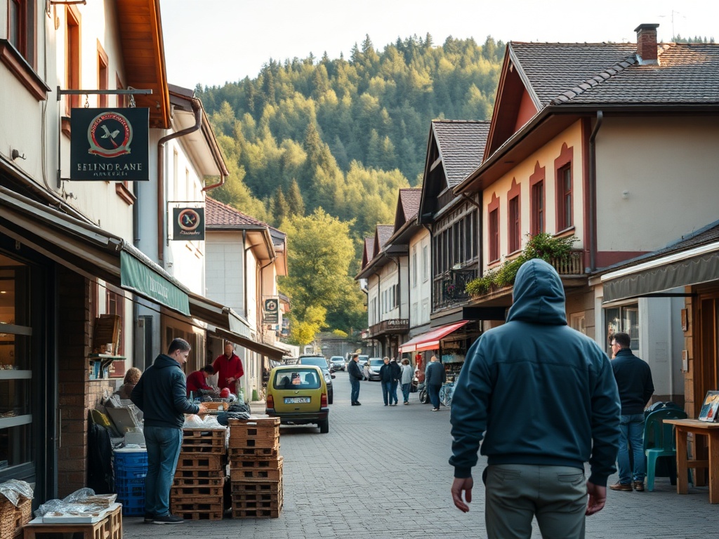 Logo Funduszy Europejskich obok mapy Karpacza z zaznaczonymi inwestycjami