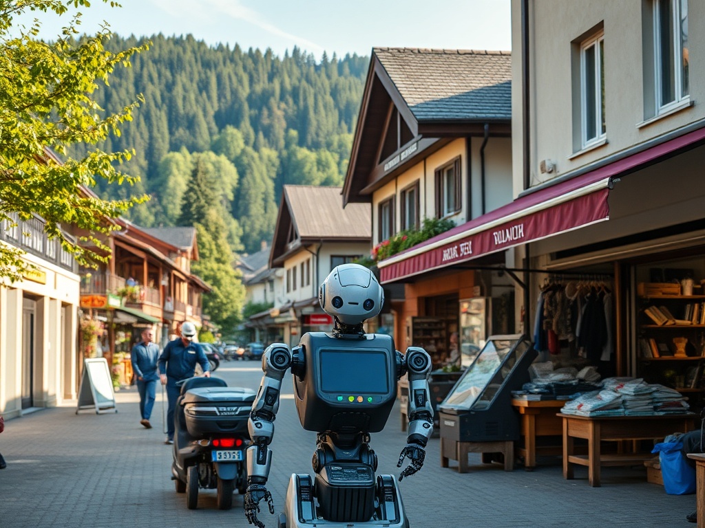 Ilustracja nowoczesnego robota koszącego pracującego na zielonym trawniku w Karpaczu – wybór robota koszącego na sezon 2026